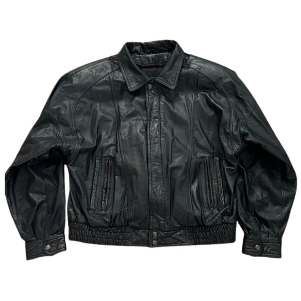 Vintage Byrnes & Baker Men’s Genuine Black Leather Jacket Thinsulate Zip Snap- L